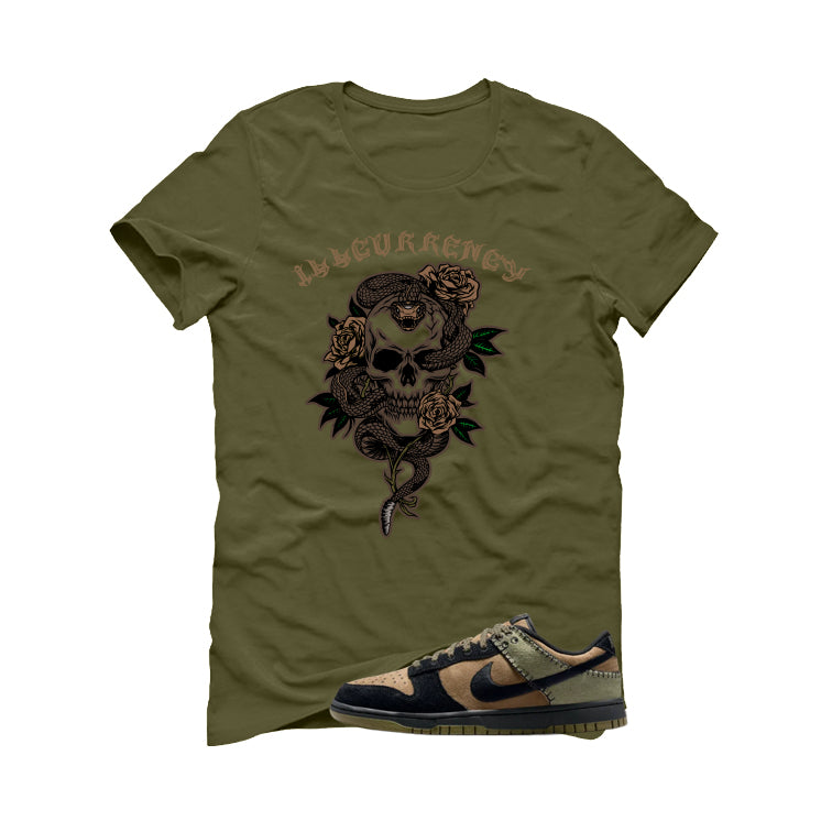 Nike Dunk Low Frankenstein Matching T-Shirt, Sweatshirts & Hoodies Military Green T-Shirt (Snake skeleton rose)| illcurrency