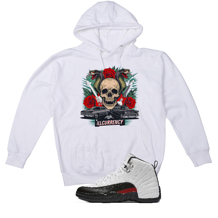 Air Jordan 12 “Red Taxi” | illcurrency White T-Shirt (Guitars and Roses Vintage)