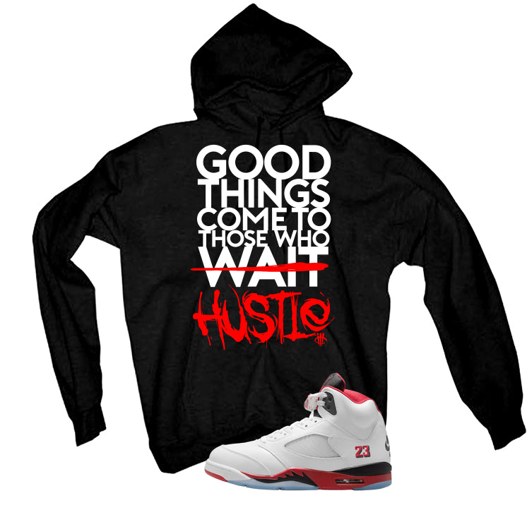 Air Jordan 5 Fire Red Black Tongue Black T-Shirt (Good Things)| illcurrency