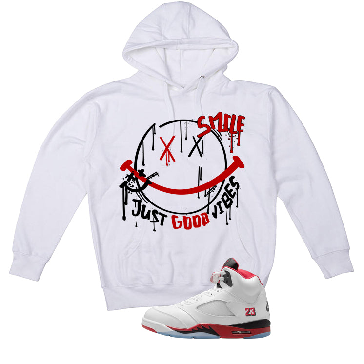 Air Jordan 5 Fire Red Black Tongue White T-Shirt (Smile)| illcurrency