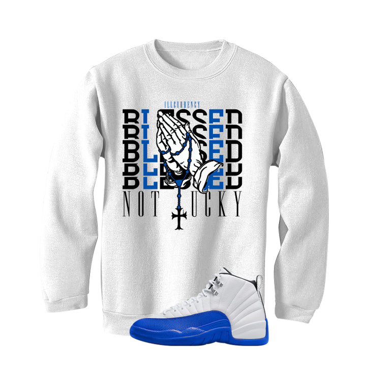 Air Jordan 12 Blueberry White T-Shirt (Blessed not lucky)| illcurrency