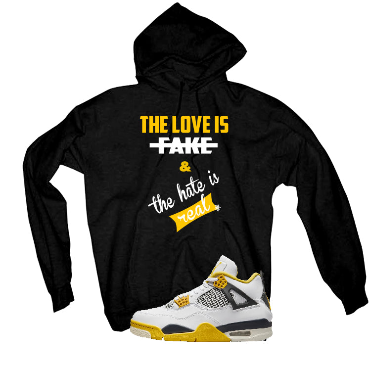 Air Jordan 4 WNNS “Vivid Sulfur” | illcurrency Black T-Shirt (Love is Fake)
