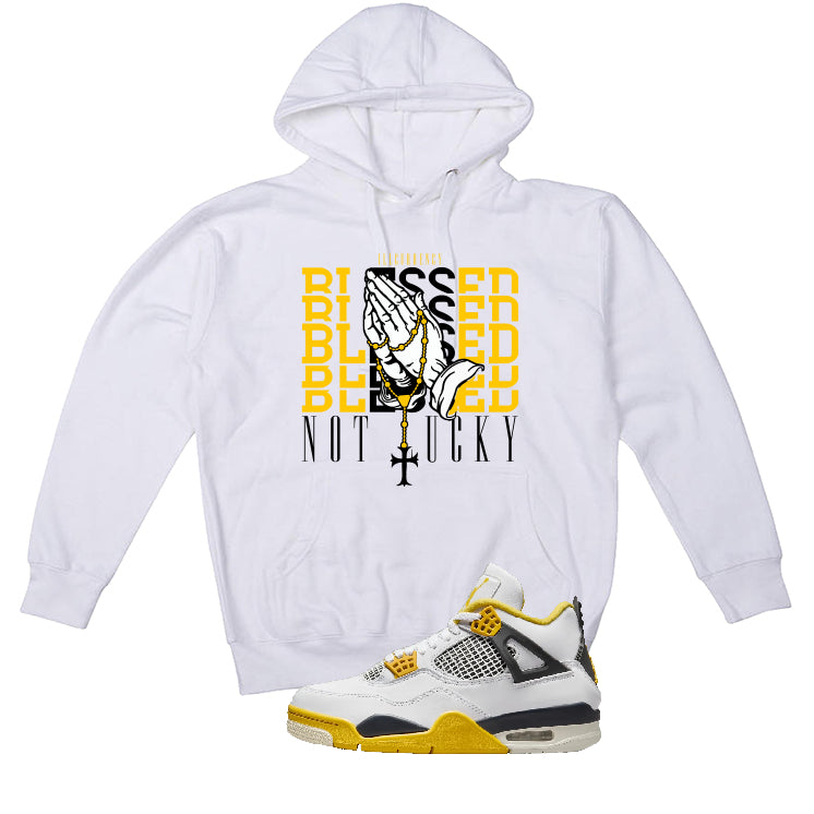 Air Jordan 4 WNNS “Vivid Sulfur” | illcurrency White T-Shirt (Blessed not lucky)