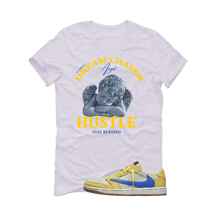 Travis Scott x Air Jordan 1 Low OG “Canary” | illcurrency White T-Shirt (Dream Chaser Angel)