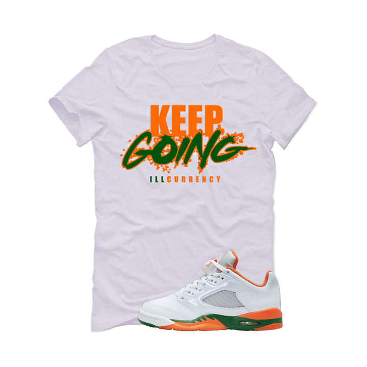 Air Jordan 5 GS Miami Hurricanes White T-Shirt (keep Going)| illcurrency