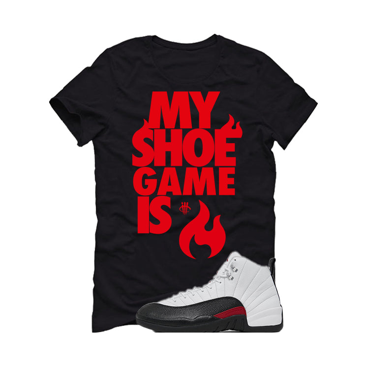Air Jordan 12 “Red Taxi” | illcurrency Black T-Shirt (MY SHOE IS LIT)