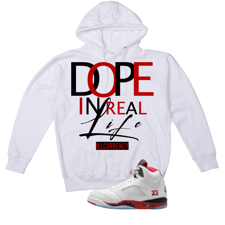 Air Jordan 5 Fire Red Black Tongue White T-Shirt (DOPE)| illcurrency