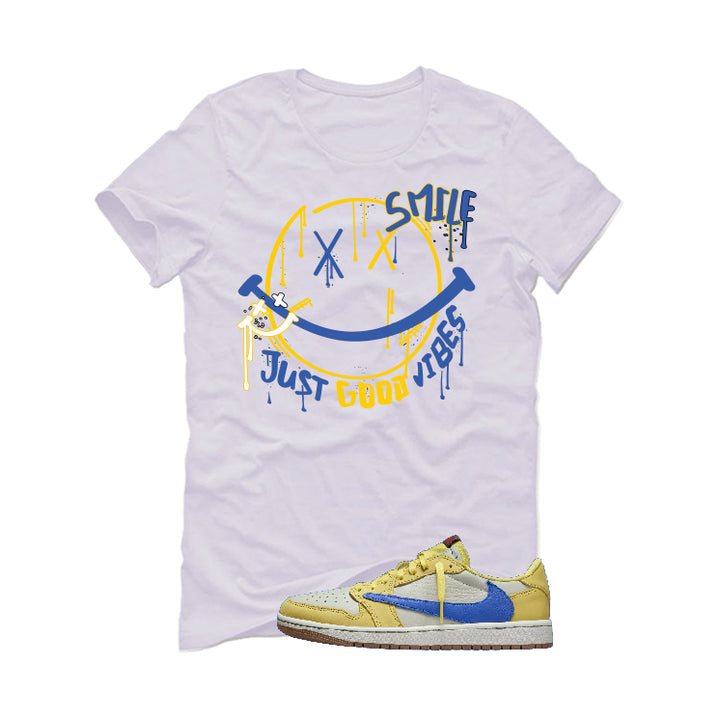 Travis Scott x Air Jordan 1 Low OG “Canary” | illcurrency White T-Shirt (Smile)