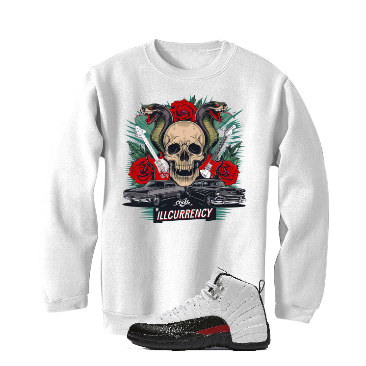 Air Jordan 12 “Red Taxi” | illcurrency White T-Shirt (Guitars and Roses Vintage)