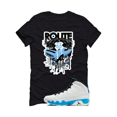 Air Jordan 9 “Powder Blue” | illcurrency Black T-Shirt (Route 66 Vintage car)