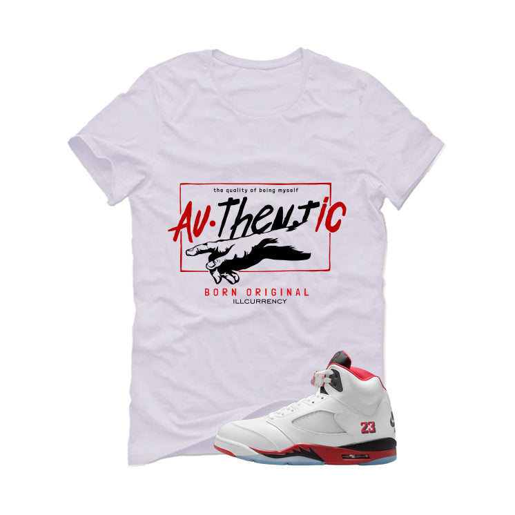 Air Jordan 5 Fire Red Black Tongue White T-Shirt (Authentic)| illcurrency