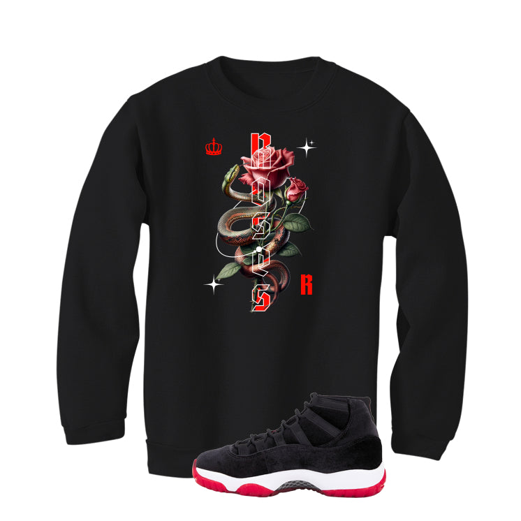 Air Jordan 11 Bred Velvet Black T-Shirt (SNAKE ROSES)| illcurrency