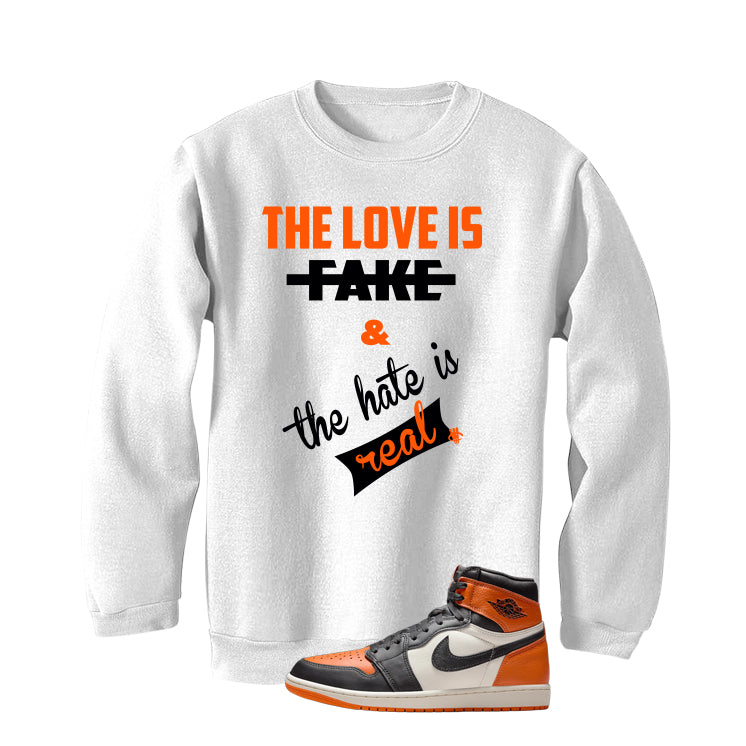 Air Jordan 1 High OG Shattered Backboard White T-Shirt (Love Is Fake)| illcurrency