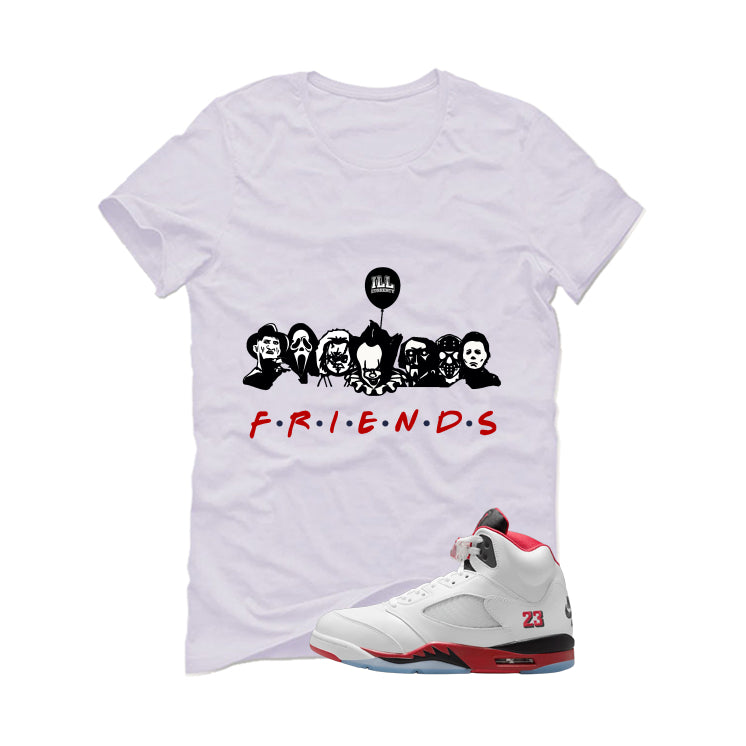 Air Jordan 5 Fire Red Black Tongue White T-Shirt (Friends)| illcurrency