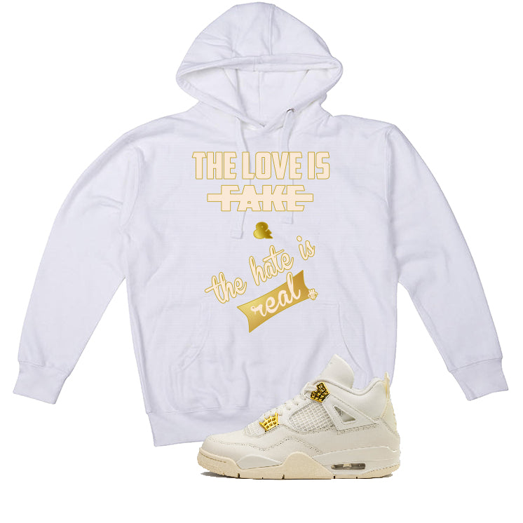 Air Jordan 4 WMNS “Metallic Gold” | illcurrency White T-Shirt (Love is Fake)
