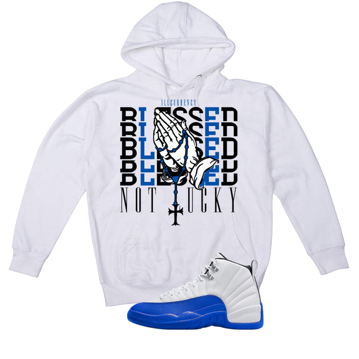 Air Jordan 12 Blueberry White T-Shirt (Blessed not lucky)| illcurrency