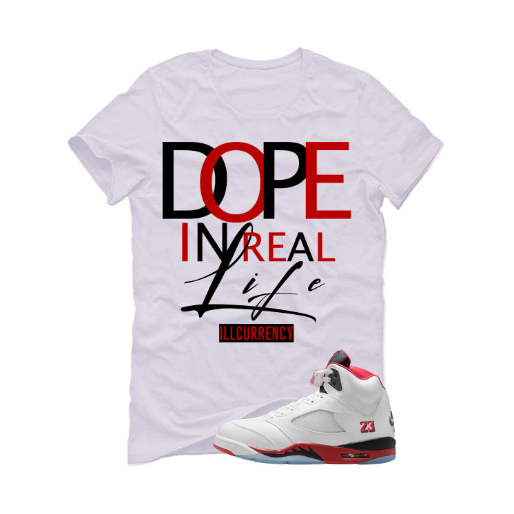 Air Jordan 5 Fire Red Black Tongue White T-Shirt (DOPE)| illcurrency
