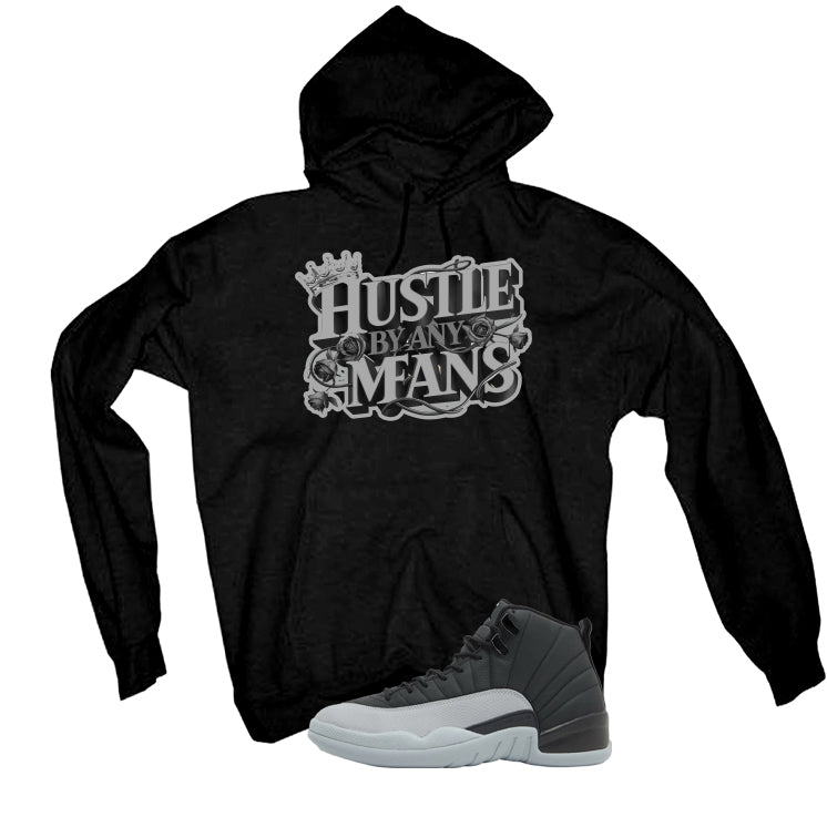 Air Jordan 12 Black/Wolf Grey Black T-Shirt (Hustle By Any Means)| illcurrency