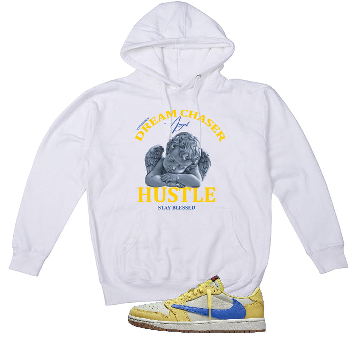 Travis Scott x Air Jordan 1 Low OG “Canary” | illcurrency White T-Shirt (Dream Chaser Angel)