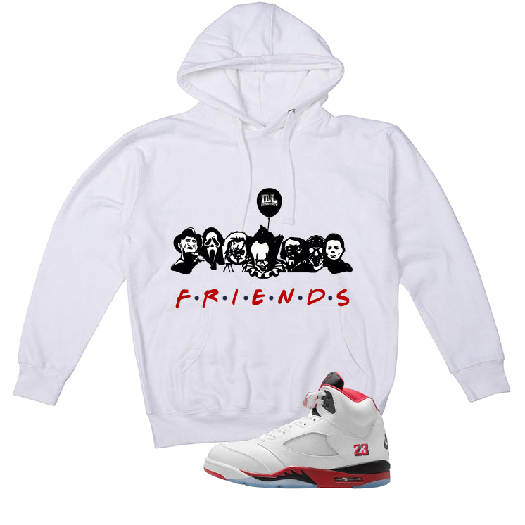 Air Jordan 5 Fire Red Black Tongue White T-Shirt (Friends)| illcurrency