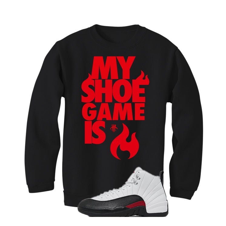 Air Jordan 12 “Red Taxi” | illcurrency Black T-Shirt (MY SHOE IS LIT)