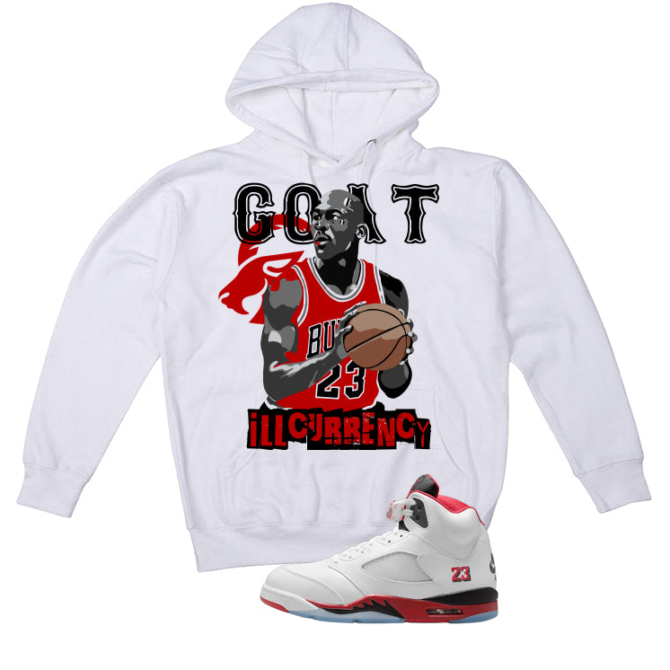 Air Jordan 5 Fire Red Black Tongue White T-Shirt (MJ GOAT)| illcurrency