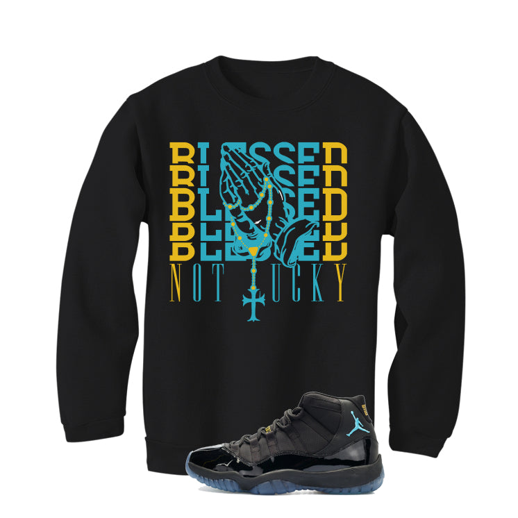 Air Jordan 11 Gamma Blue Matching T-Shirt, Sweatshirts & Hoodies Black T-Shirt (Blessed not lucky)| illcurrency