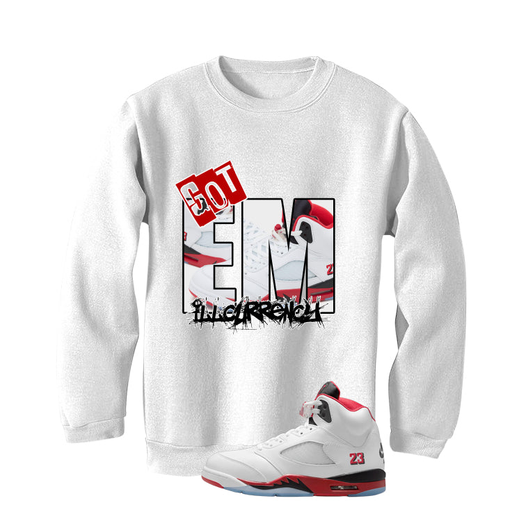 Air Jordan 5 Fire Red Black Tongue White T-Shirt (GOT EM)| illcurrency