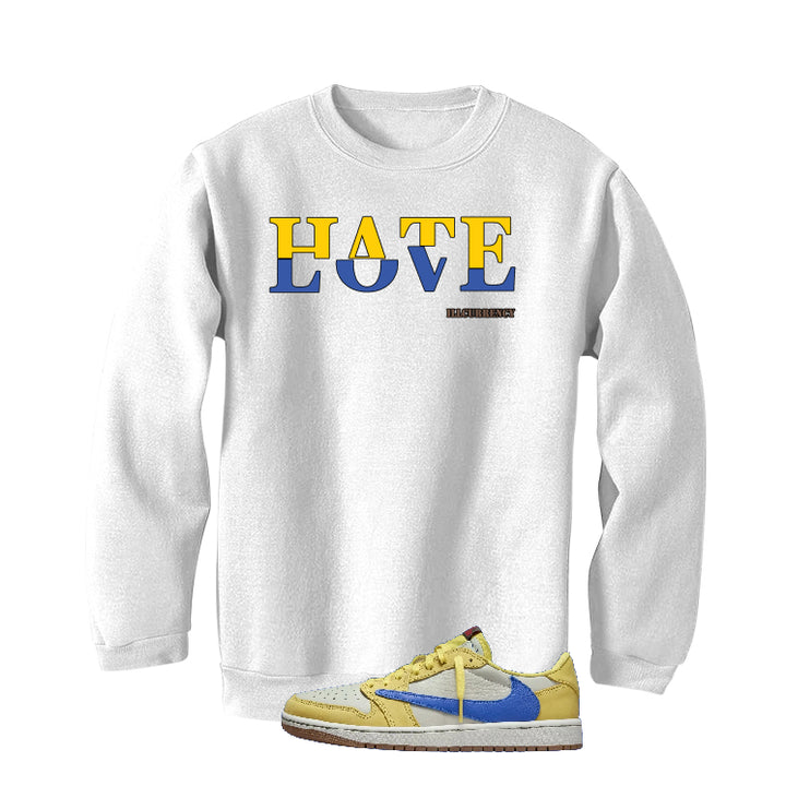 Travis Scott x Air Jordan 1 Low OG “Canary” | illcurrency White T-Shirt (Hate Love)