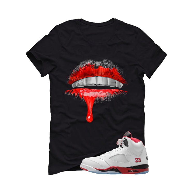 Air Jordan 5 Fire Red Black Tongue Black T-Shirt (Lips)| illcurrency