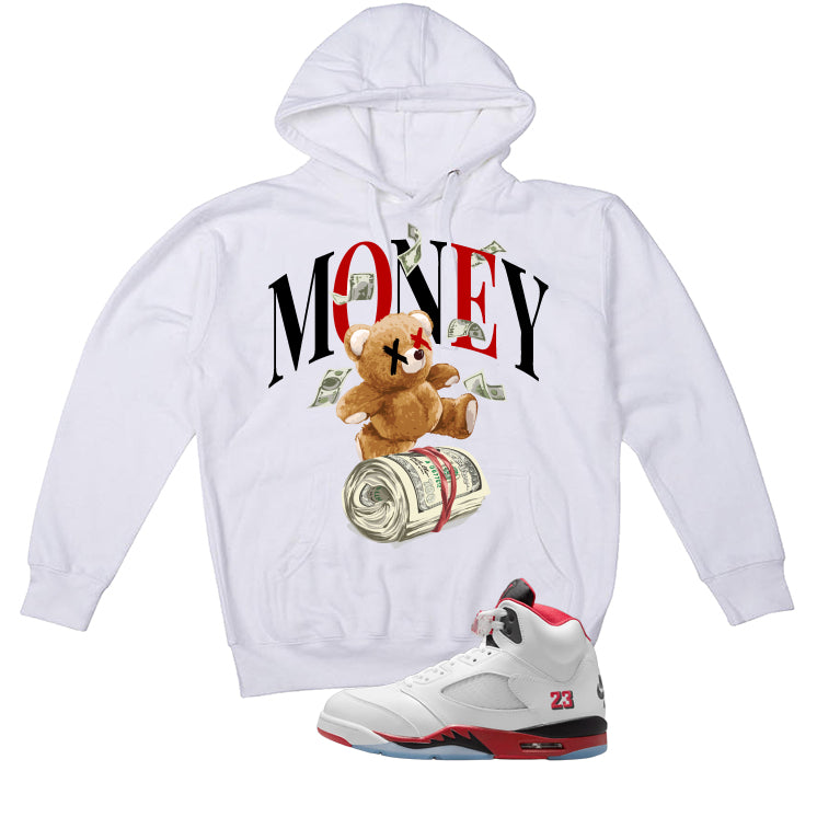Air Jordan 5 Fire Red Black Tongue White T-Shirt (Money Bear)| illcurrency