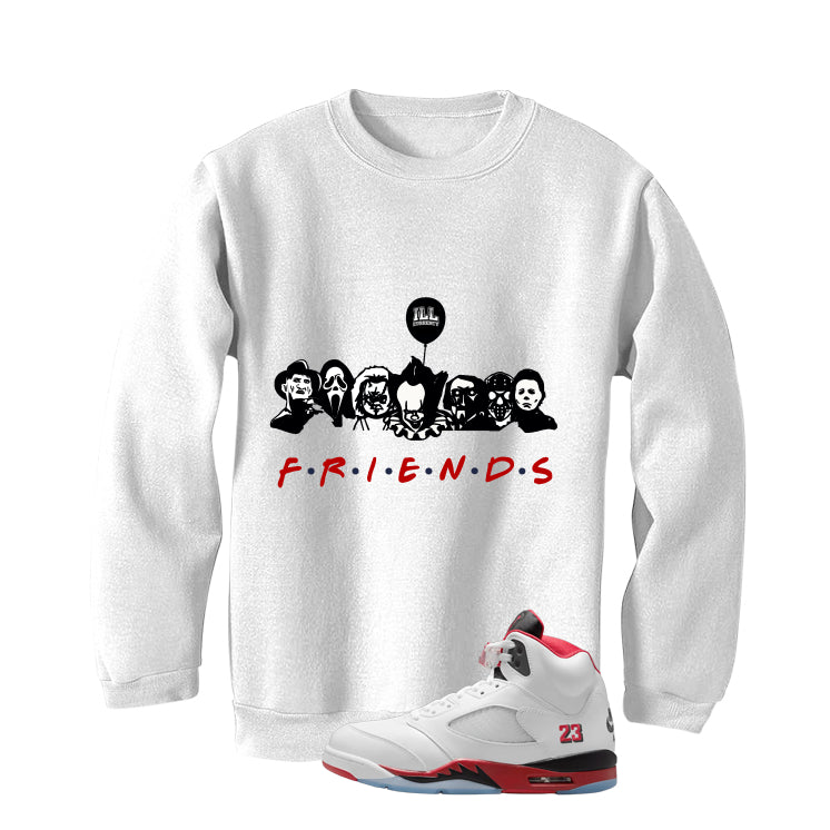 Air Jordan 5 Fire Red Black Tongue White T-Shirt (Friends)| illcurrency