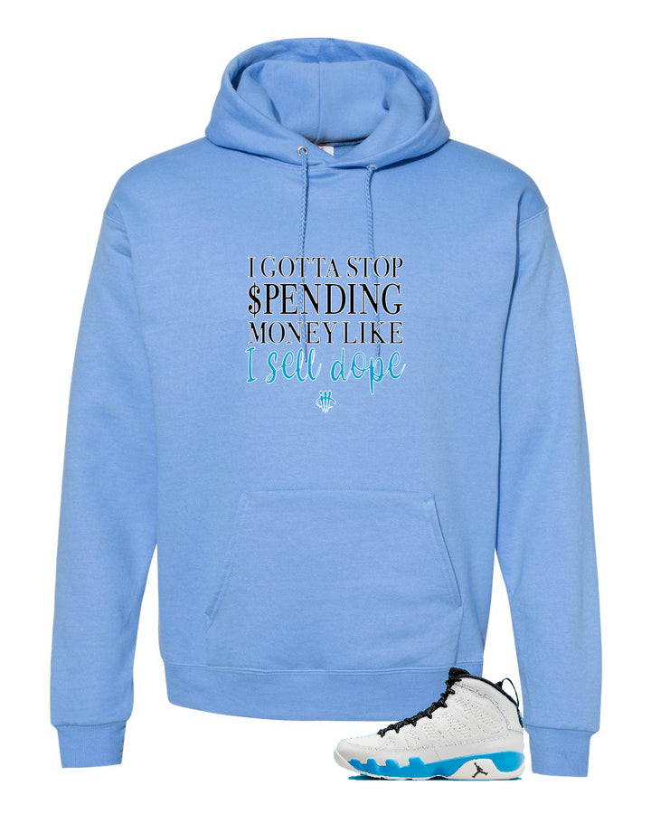 Air Jordan 9 “Powder Blue” | illcurrency Carolina Blue T-Shirt (Gotta Stop Spending Money)