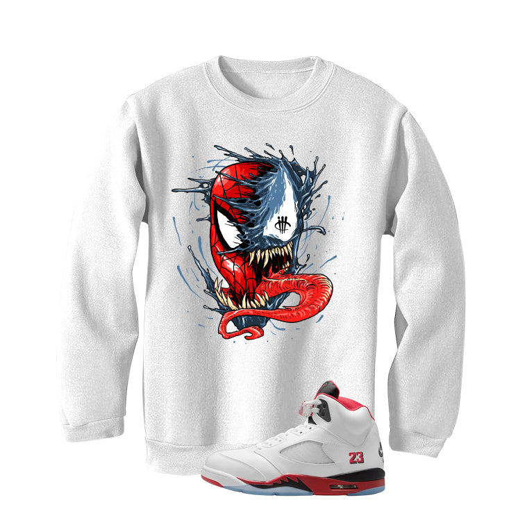Air Jordan 5 Fire Red Black Tongue White T-Shirt (Spiddy and Venom)| illcurrency