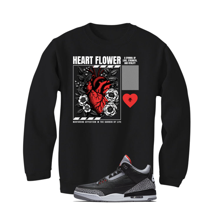 Air Jordan 3 Black Cement Black T-Shirt (Heart Flower)| illcurrency