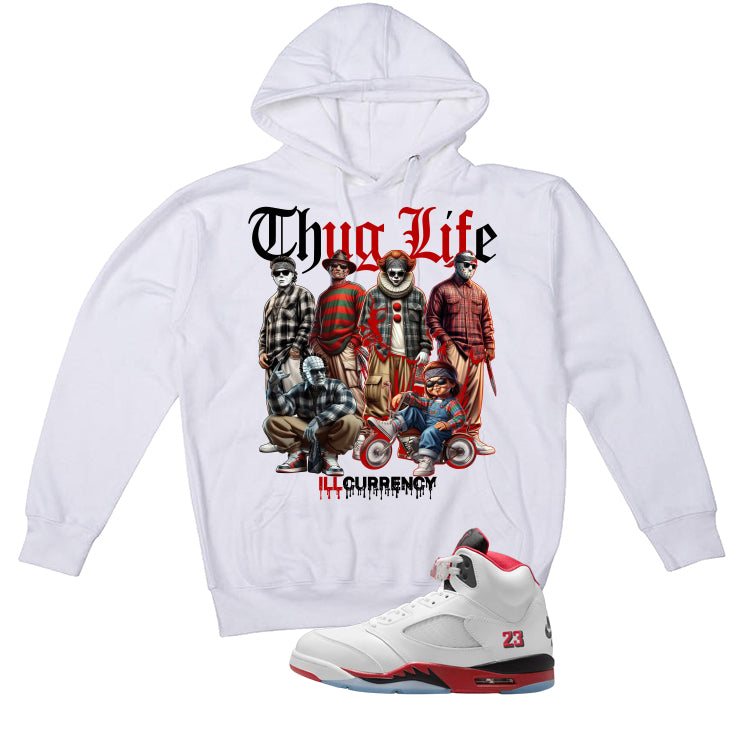 Air Jordan 5 Fire Red Black Tongue White T-Shirt (Thug Life Halloween)| illcurrency