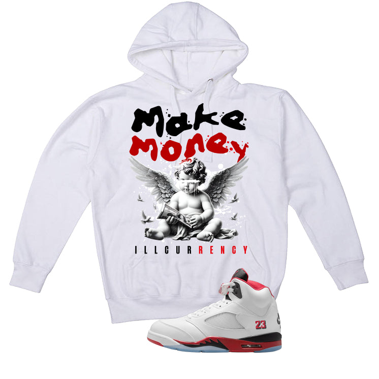 Air Jordan 5 Fire Red Black Tongue White T-Shirt (Make Money)| illcurrency