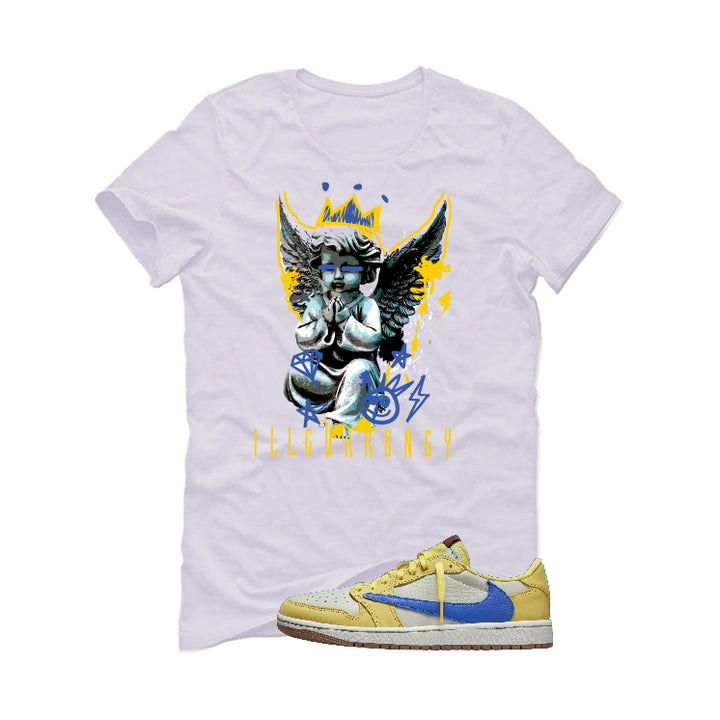 Travis Scott x Air Jordan 1 Low OG “Canary” | illcurrency White T-Shirt (Graffiti Angel)