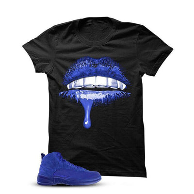 Jordan 12 Blue Suede Black T Shirt (Lips)