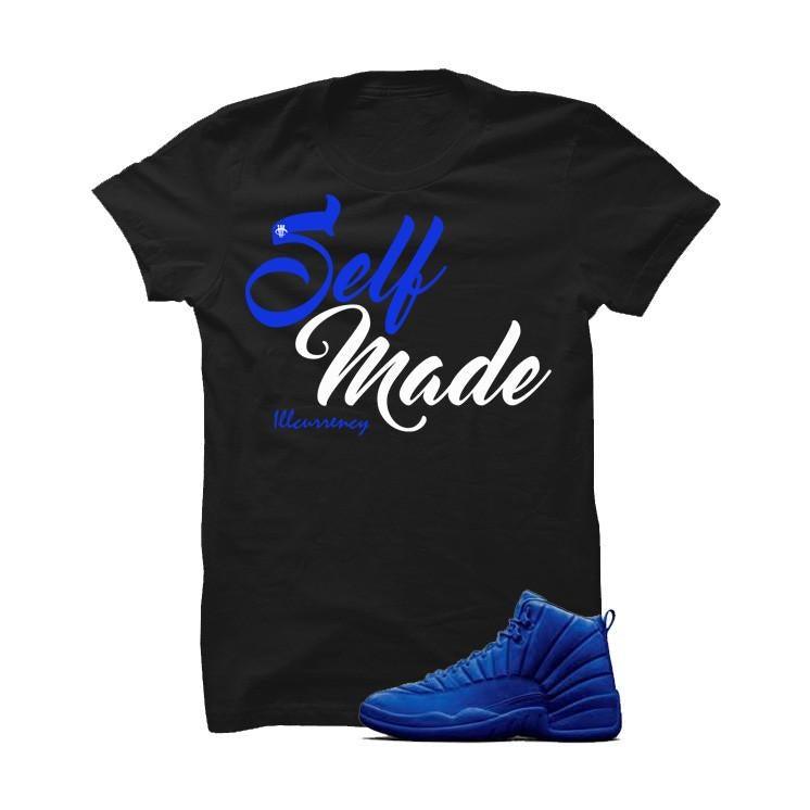 Jordan 12 Blue Suede Black T Shirt (Self Made)