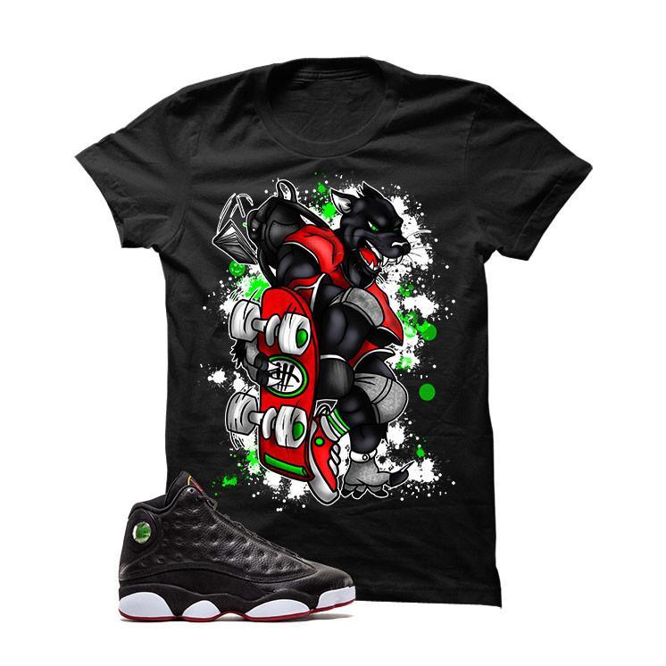 Jordan 13 Playoffs Black T Shirt (Skateboard Cat)