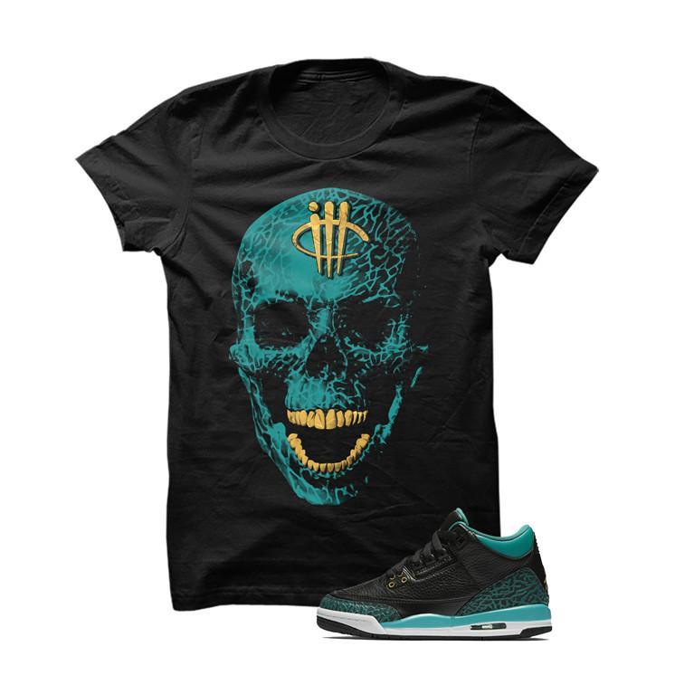 Jordan 3 Gs Black Teal Gold Black T Shirt (Skull Head)