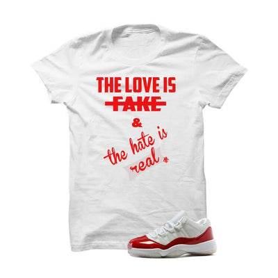 Jordan 11 Low Varsity Red White T Shirt (Love Is Fake)