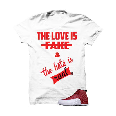 Jordan 12 Gym Red White T Shirt (Love Is Fake)