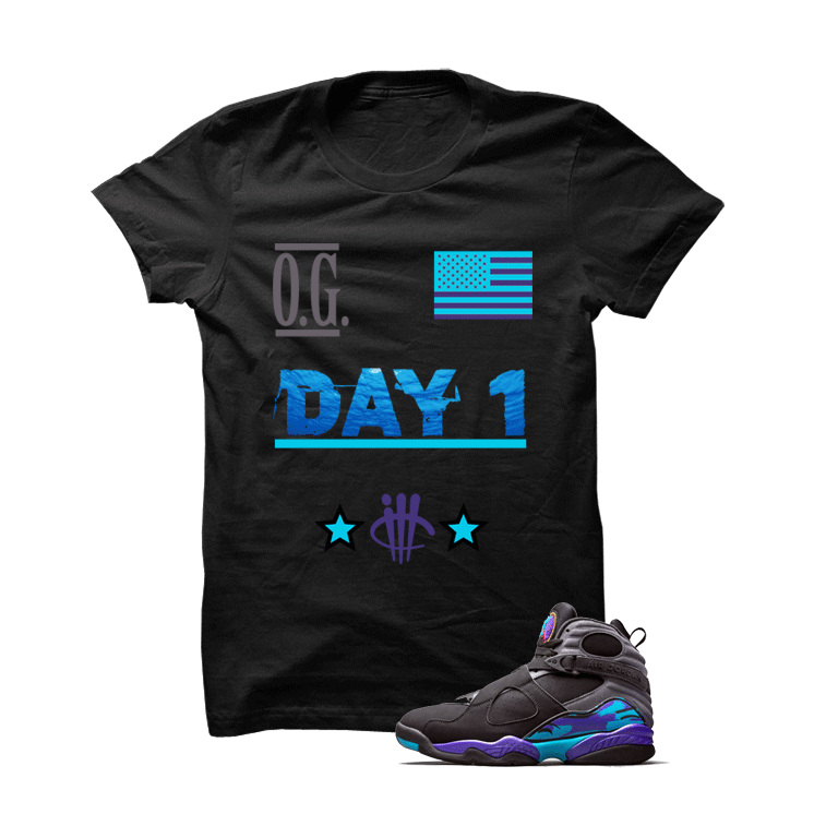 O.G Day 1 Aqua 8s Black T Shirt